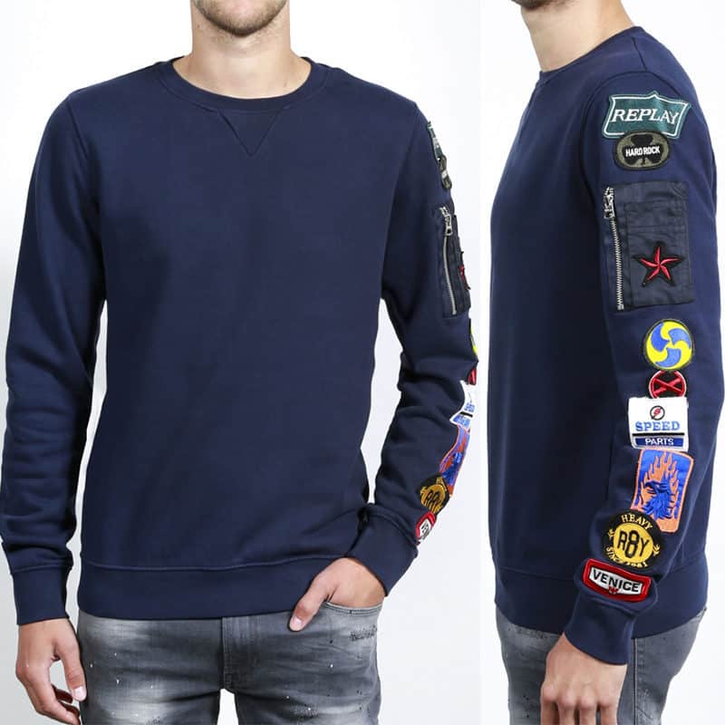 Replay Sweatshirt Blau Mit Patch Und Brusttasche Niggemann Herrenmode Alter Markt Koln